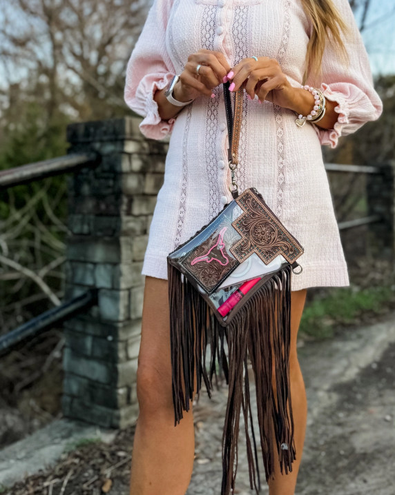 Hand Tooled Leather Clear Crossbody Purse
