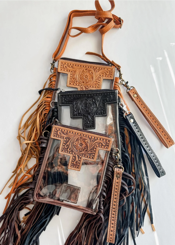 Hand Tooled Leather Clear Crossbody Purse
