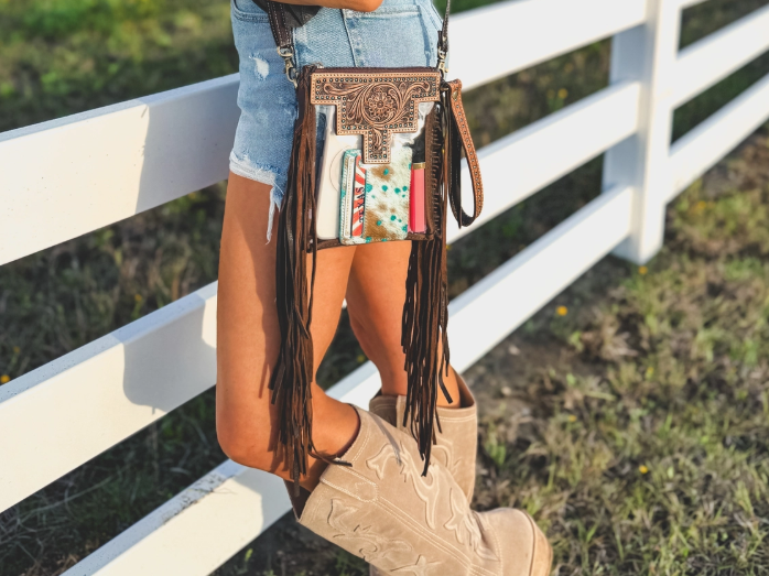 Hand Tooled Leather Clear Crossbody Purse