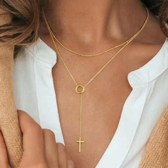 Gold Layered Y Cross Necklace