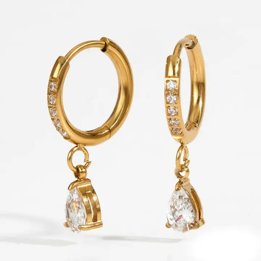 Rhinestone Drop Huggie Earrings