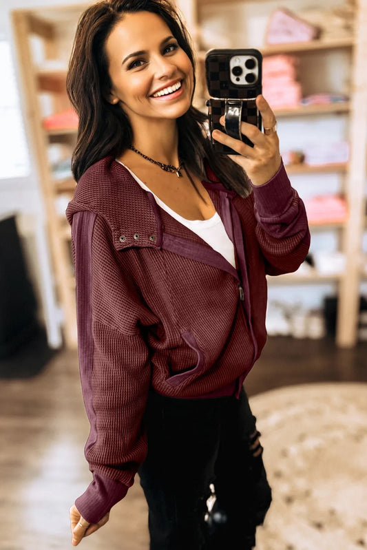 Waffle Knit Hooded Jacket