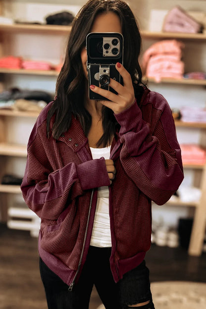 Waffle Knit Hooded Jacket