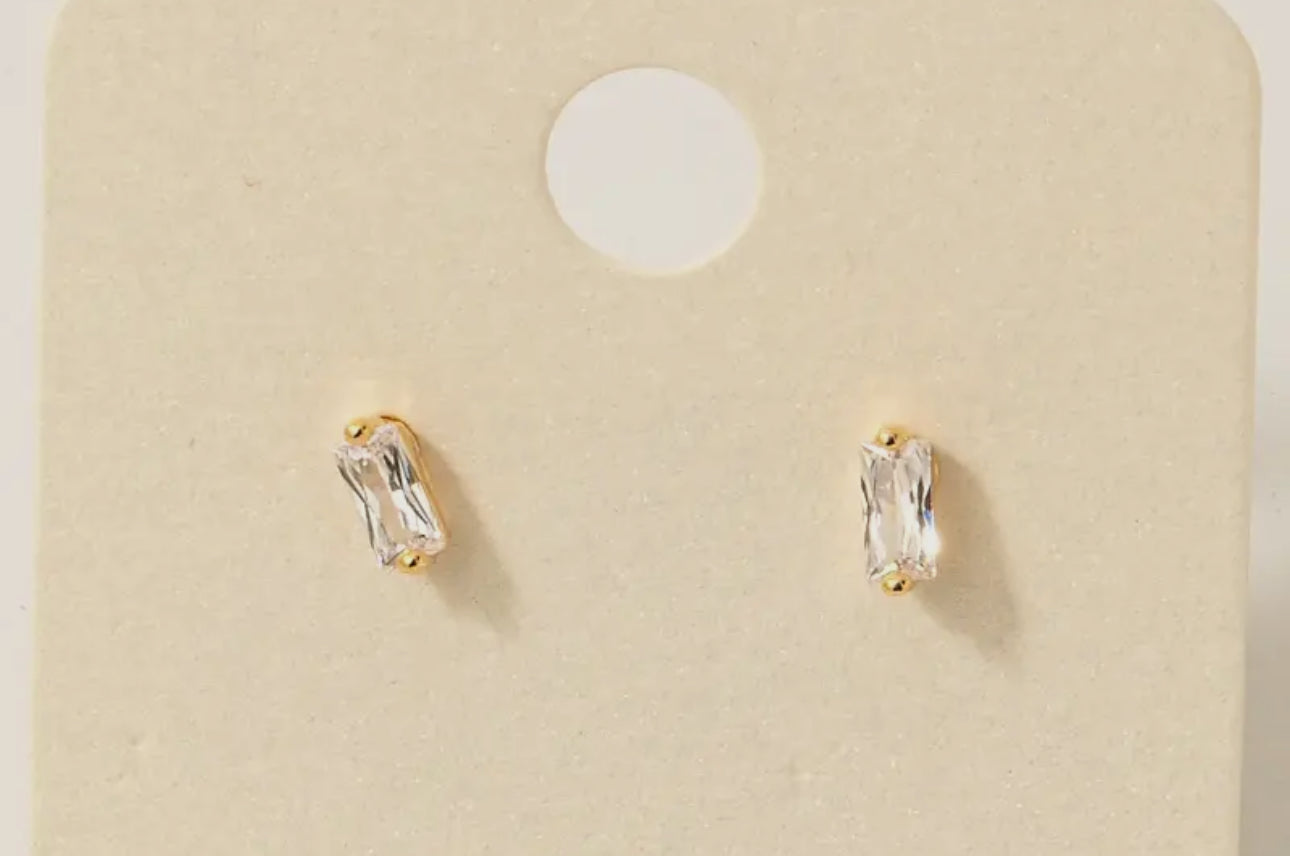 Mini Cubic Zirconia Baguette Stud Earrings