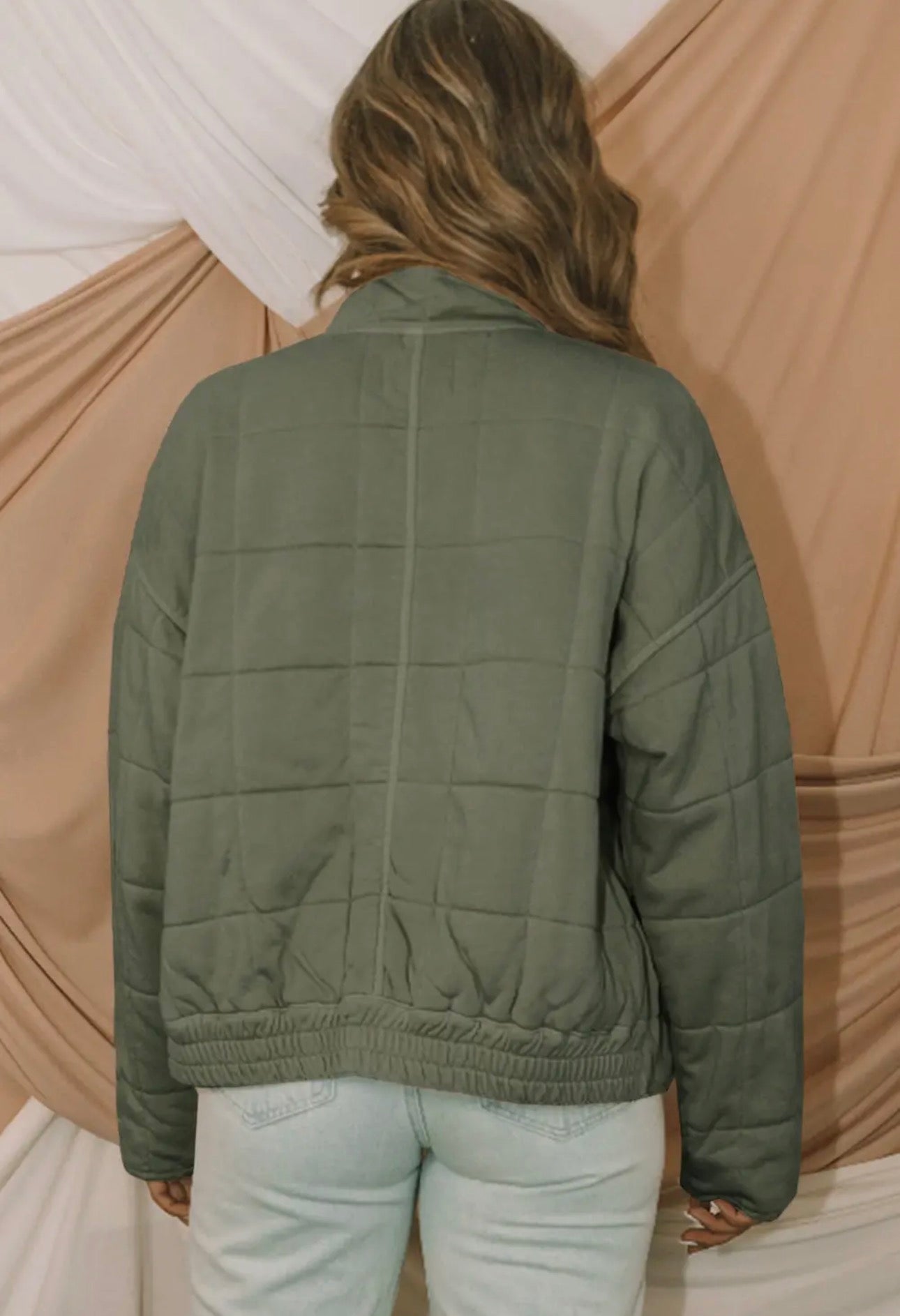 Olive Quilted Zip-Up Jacket