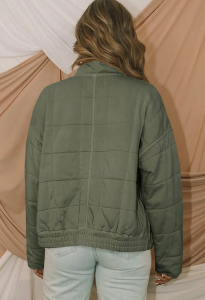 Olive Quilted Zip-Up Jacket