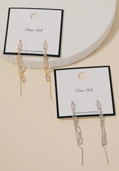 Gold Baguette Chain Threader Earrings