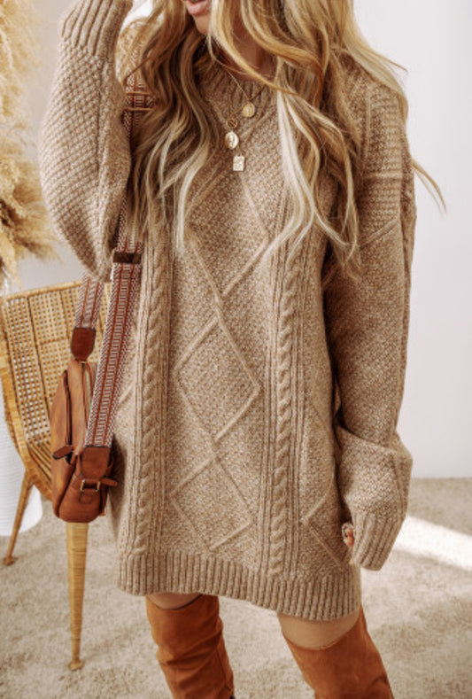 Cable Knit Drop Shoulder Loose Fit Sweater Dress