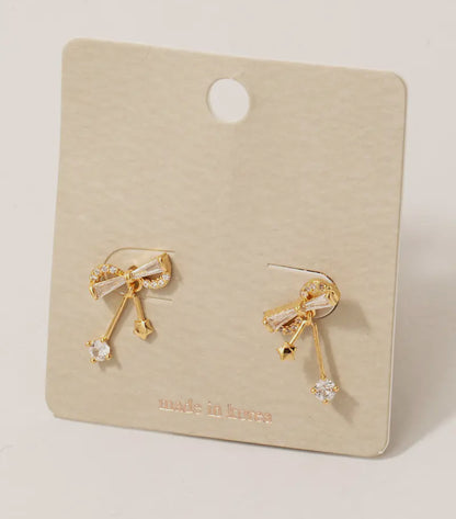 Dangle Charm Rhinestone Bow Stud Earrings