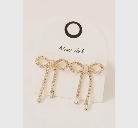 Rhinestone Chain Ribbon Bow Stud Earrings