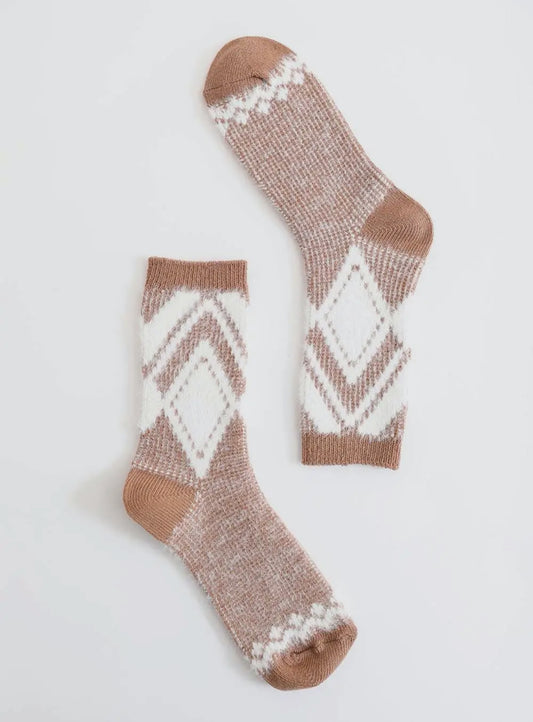 Faux Mohair Diamond Pattern Socks