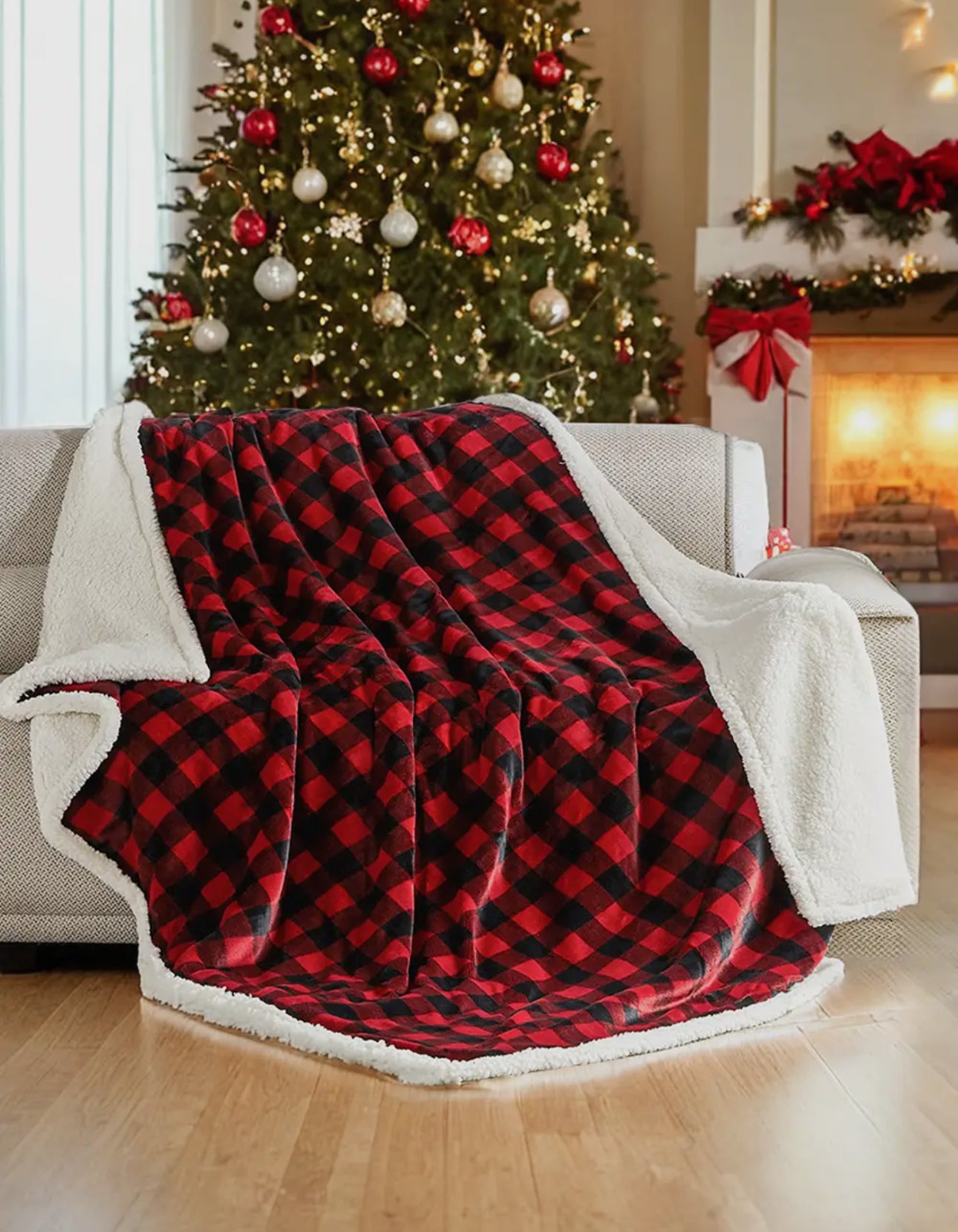 Buffalo Plaid Sherpa Throw-Large-50”x60”