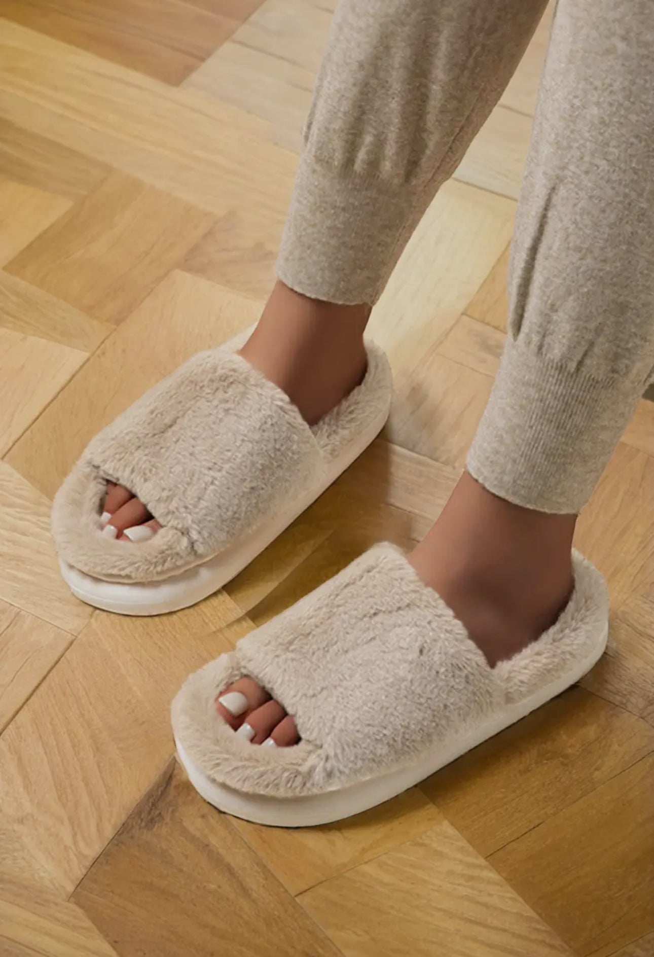 Furry Open Toe Thick Sole Slippers