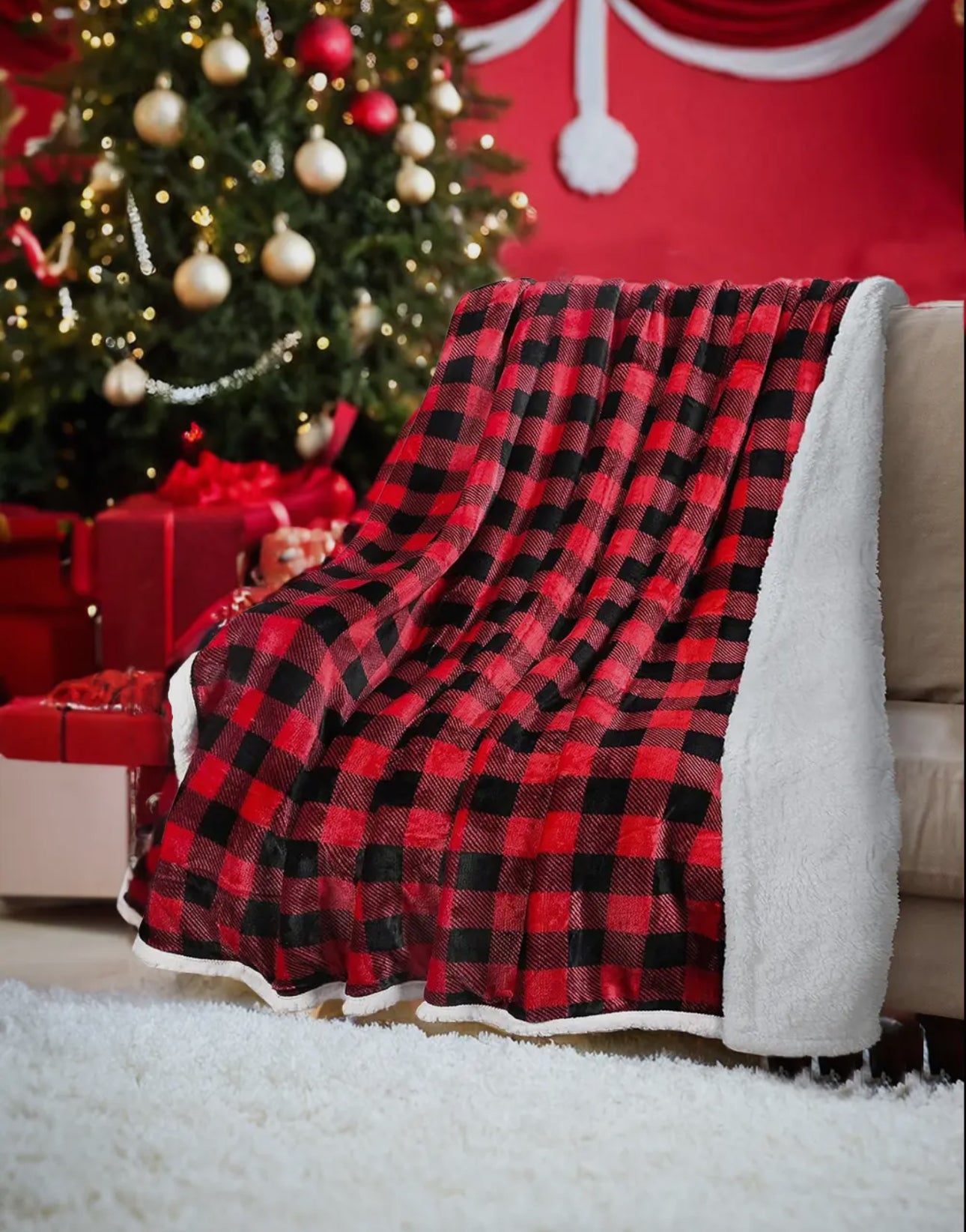 Buffalo Plaid Sherpa Throw-Large-50”x60”