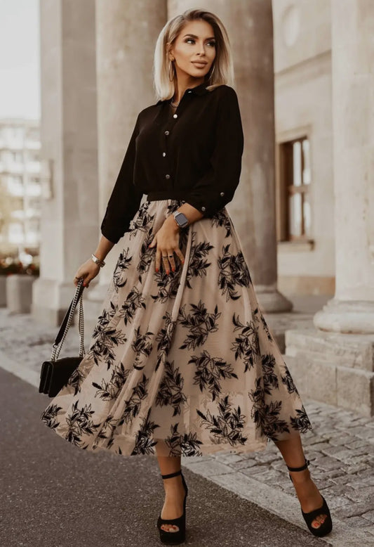 Floral Leaves High Waist Maxi Skirt