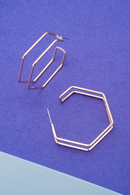 Double Hexagon Hoop Earrings