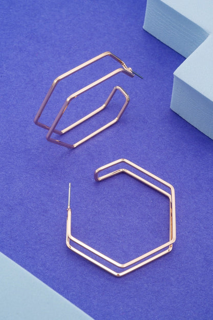 Double Hexagon Hoop Earrings