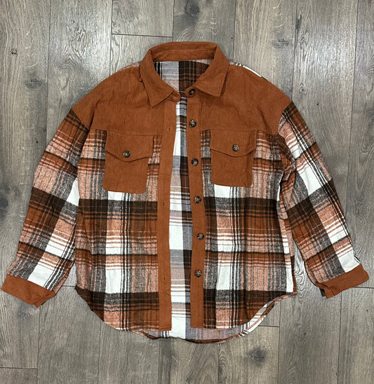 Cinnamon Plaid Corduroy Shacket