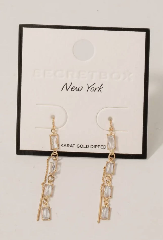 Gold Baguette Chain Threader Earrings