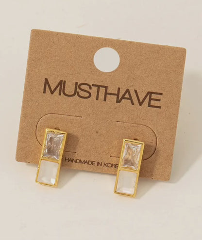 Mini Rectangle Rhinestone Stud Earrings