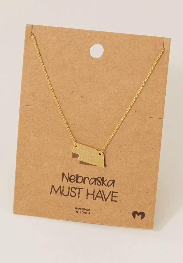 Gold 'Nebraska' State Plated Necklace