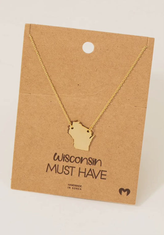 Gold 'Wisconsin' State Plated Necklace