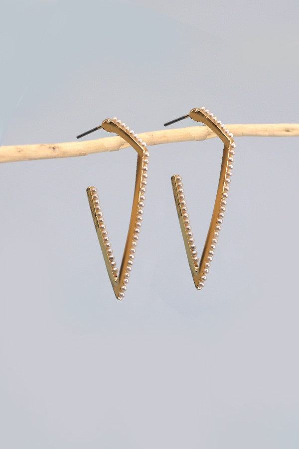 Pearl Triangle Hoop Earrings