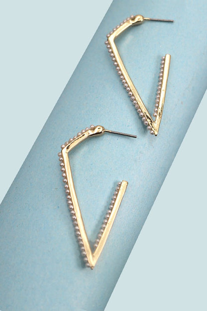 Pearl Triangle Hoop Earrings