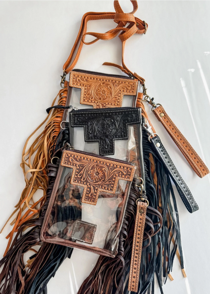 Hand Tooled Leather Clear Crossbody Purse