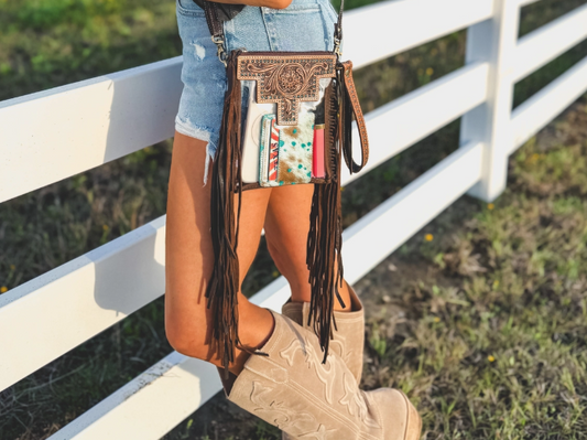 Hand Tooled Leather Clear Crossbody Purse