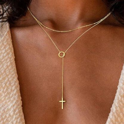 Gold Layered Y Cross Necklace